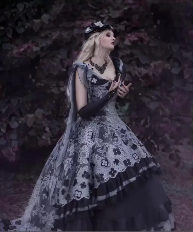 Abiti Da Sposa Neri Gotici Vintage 2024 Abito Da Sposa In Tulle In Pizzo Senza Maniche Da 152 59 DHgate