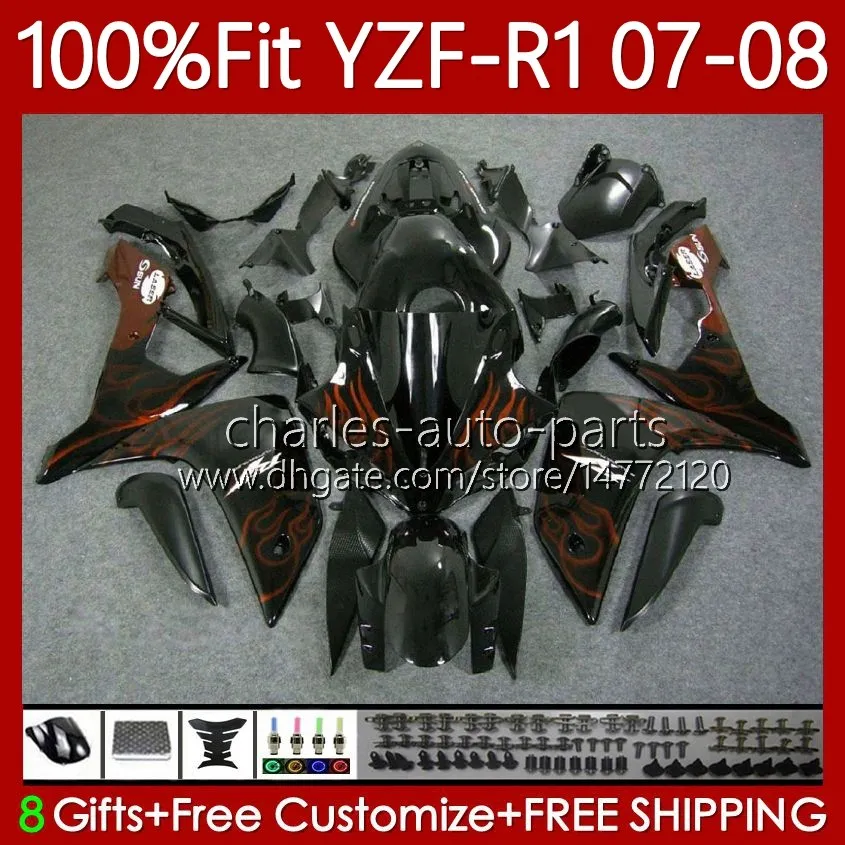 100% Fit Callings OEM для YAMAHA YZF-R1 YZF R 1 1000 CC YZFR1 07 08 Moto CUDROWORK 91NO.65 YZF R1 1000CC YZF1000 2007 2008 YZF-1000 2007-2008 Инъекция оранжевого пламена