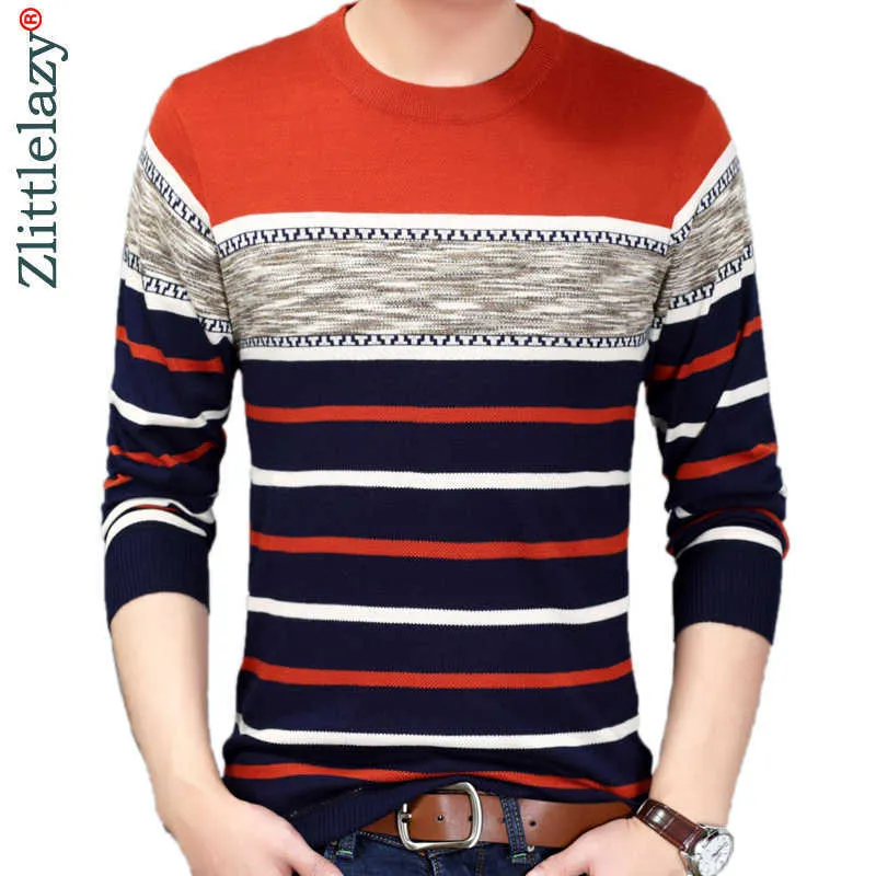 2021 Designer Pullover Striped Men Sweater Menthin Jersey Stickade Tröjor Mens Wear Slim Fit Knitwear Mode Kläder 52534 Y0907