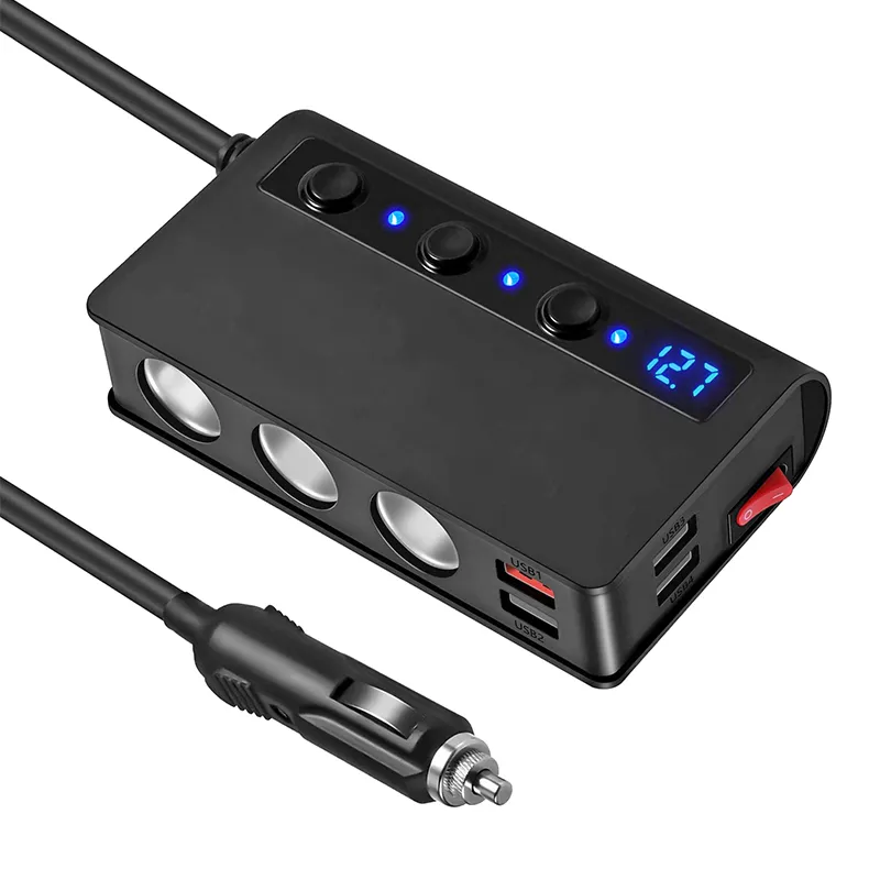 Adaptador de isqueiro adaptador 180W Carregador de carro 12V / 24V 3-soquete Automóveis Power DC Outlet Splitter com 3 portas USB 1 Porta Tipo-C