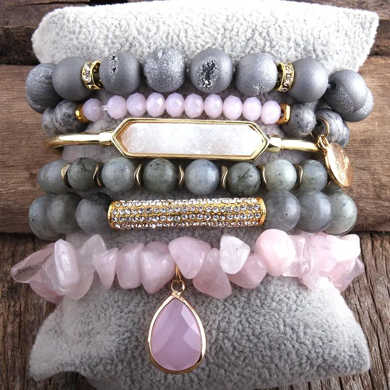 Perline, fili MD moda Boho braccialetti con perline Set 6 pezzi braccialetto pila regalo per pietre naturali e cristalli gioielli bohémien da donna DropShip