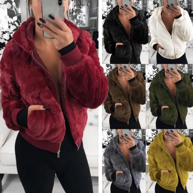 Designer Jacket Women Faux Fur Women Coat With Womens Coat Hood High Waist Fashion Slim Black Red Pink Jacket Fake Coats Jackets Womens