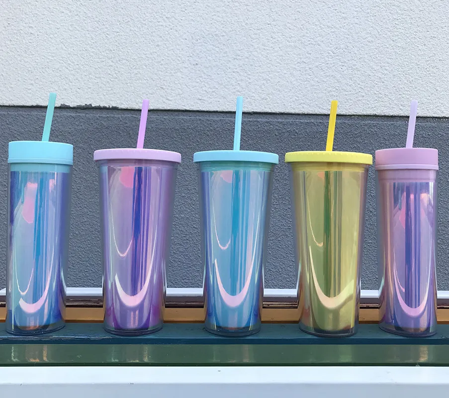 Rainbow Acrylic custom tumblers with Lids and...