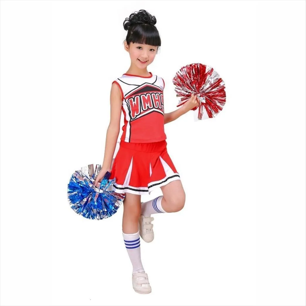 Girls Cheerleader Costume Outfit Cheerleading Uniform Pom Poms Sock for  Sport Competition Party