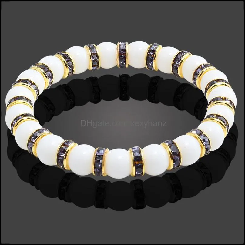 Fashion Natural Stone Chakra Elastic Bracelet Men White Porcelain Healing Balance Beads Reiki Buddha Prayer For Women Beaded, Strands