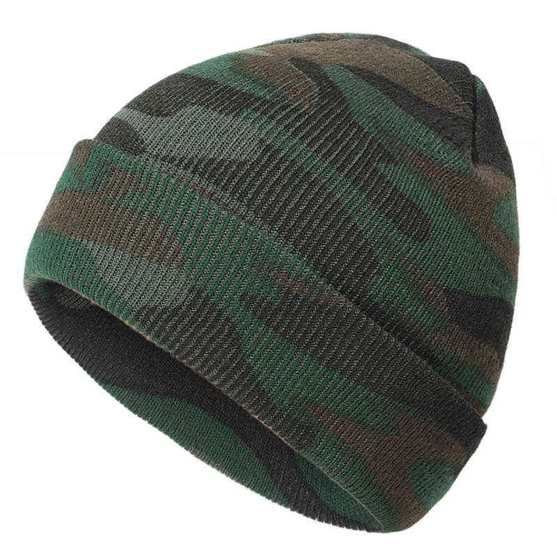 Moda camuflaje unisex sombrero de punto mantener caliente al aire libre casual marea hip hop otoño invierno gorro sombrero suave cap capó Y21111