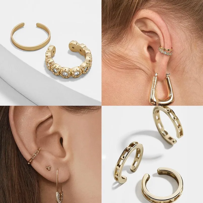 Moda senza polsini dell'orecchio trafitto per le donne fascino a forma di C color oro Cz orecchini a clip dichiarazione Earcuffs gioielli Acc jllrsf