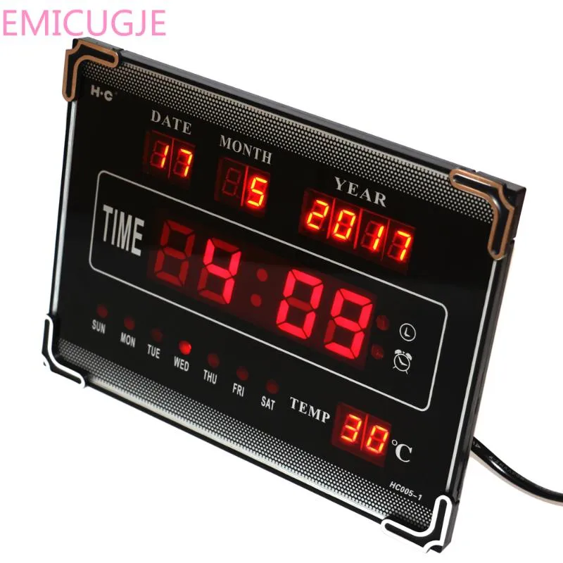 Wall Clocks Electric Alarm Clock Home Decoration Red Hourly Chime LED Digital With Calendar Week Date Temperature Desktop