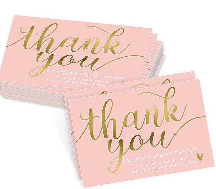 접착 스티커 인사말 카드 50pcs 핑크 내 소규모 명함을 지원해 주셔서 감사합니다. 감사합니다. 감사합니다 카드 스톡 판매자 선물 5 * 9cm