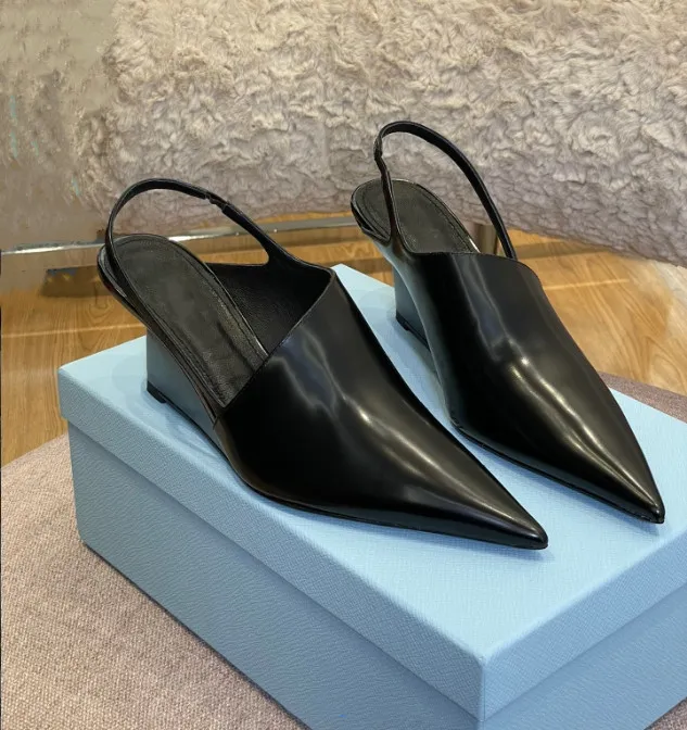 Fashion brand master spring and summer ladies sandals wedge heel pointed toe back buckle formal wear casual banquet two upper options black white green orange 5.5cm