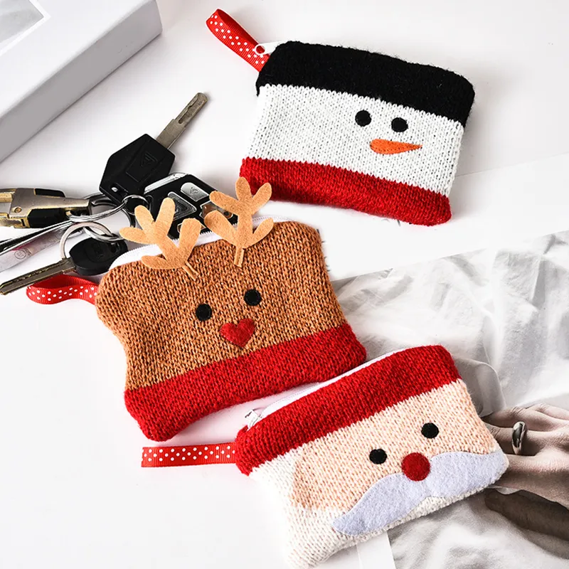 2021 Christmas Deer Cute Knitted Coin Purse Animal Small Wallets Zipper Money Bag Kids Birthday Christmas Gift New