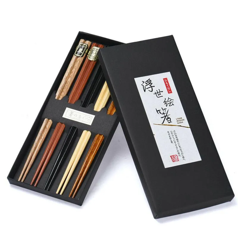 Chopsticks 5Pairs Japanese Wooden Sushi Sticks Noodles Chop Korean Tableware Kitchen Supplies Chinese