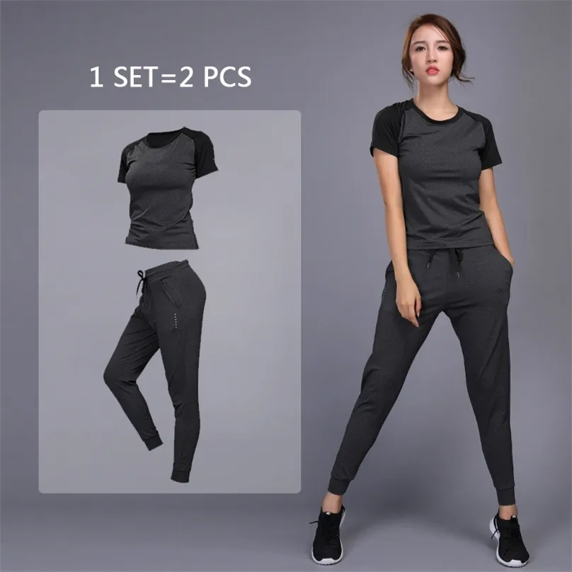 Vêtements de sport pour femmes pour ensembles de yoga Vêtements de jogging Gym Entraînement Fitness Entraînement Sports T-shirts Pantalons de course Leggings Costume 210802