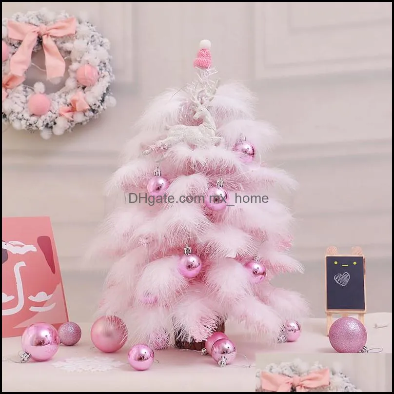 Christmas Tree Gradually Pink Household Feather Girl Heart Birthday Gift Handmade Festival Decorations Xmas Ornament DHL Free Shipping
