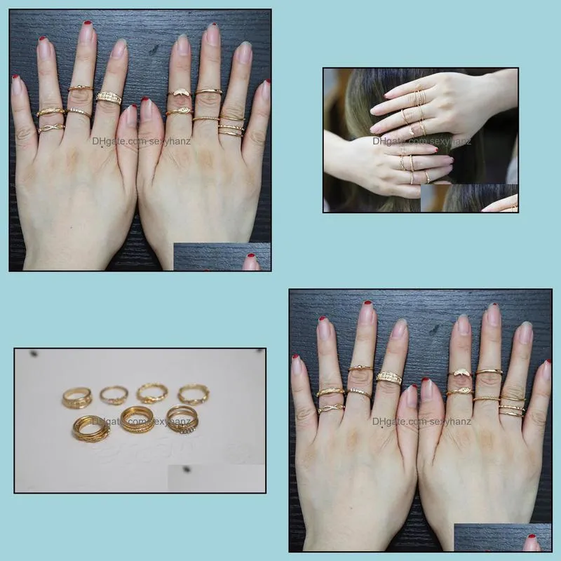 Hot Fashion Jewelry Vintage Gold Ring Set Combine Joint Ring Band Ring Toes Rings 12pcs/set S348