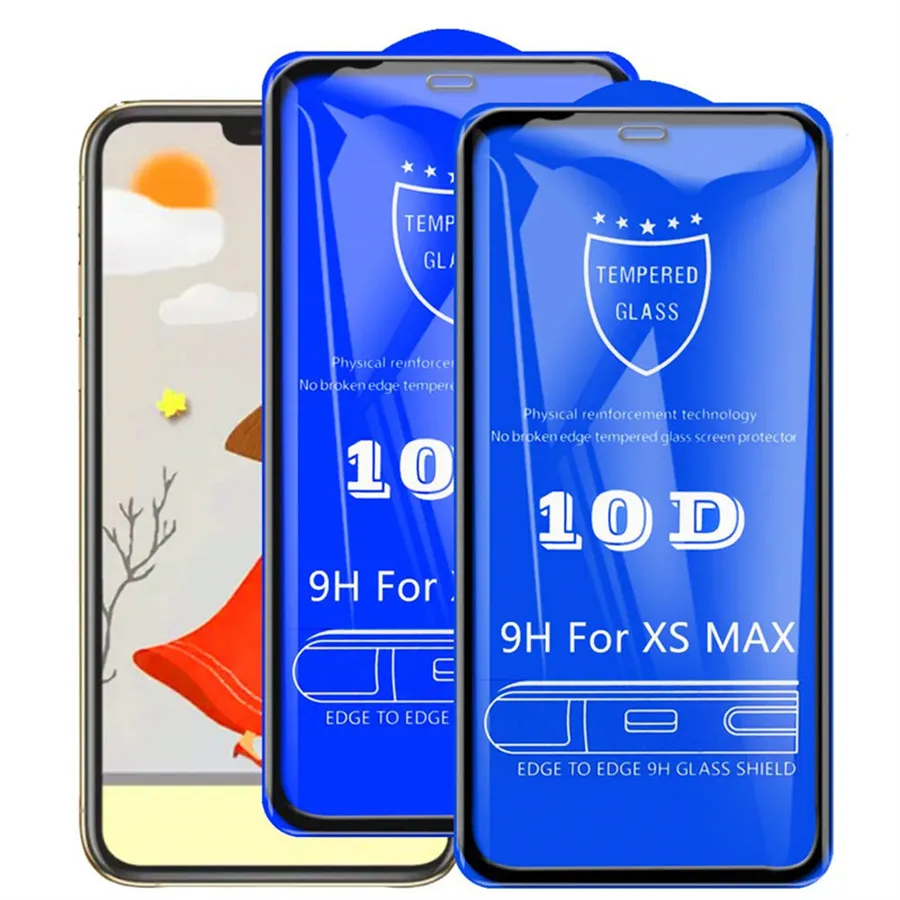 9H Screen Protector 10D Tempered Glass Big Arc Edge For Iphone 15 14 13 12 11 pro max 7 8 x xr xs Protective Explosion-proof Full Cover Film