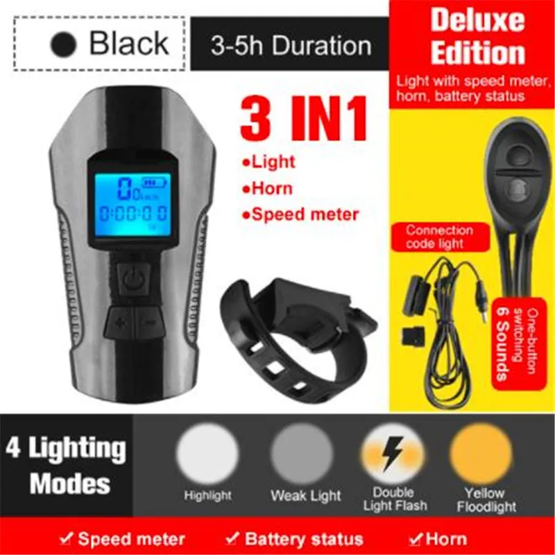 30pcs 3 in 1 USB Rechargeable Waterproof T6 Bicycle Lights Front Light Flashlight with Bike Computer LCD Speedometer Cycling Horn