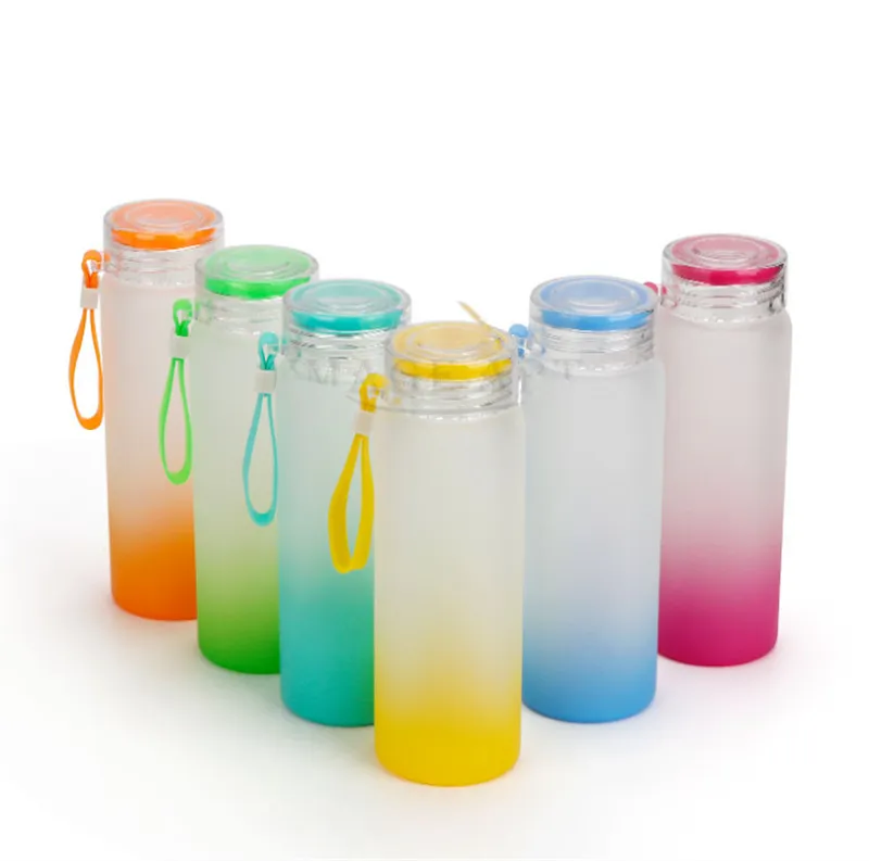 Petit paquet 12 pcs 17 oz Sublimation Gradient Couleur Gobelet En Verre Dépoli Tasses En Verre Blanc Avec Poignée Couvercle Portable BRICOLAGE Tasses À Bière B6