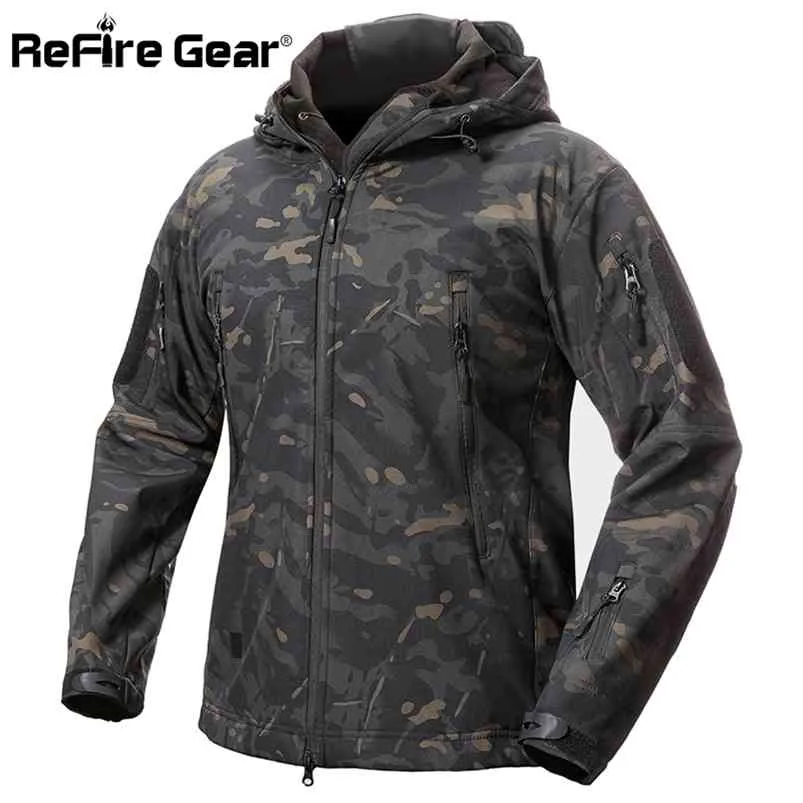 Refreire Gear Shark Skin Soft Shell Tactical Militära Jacka Män Vattentät Fleece Coat Army Kläder Kamouflage Windbreaker Jacka 210819