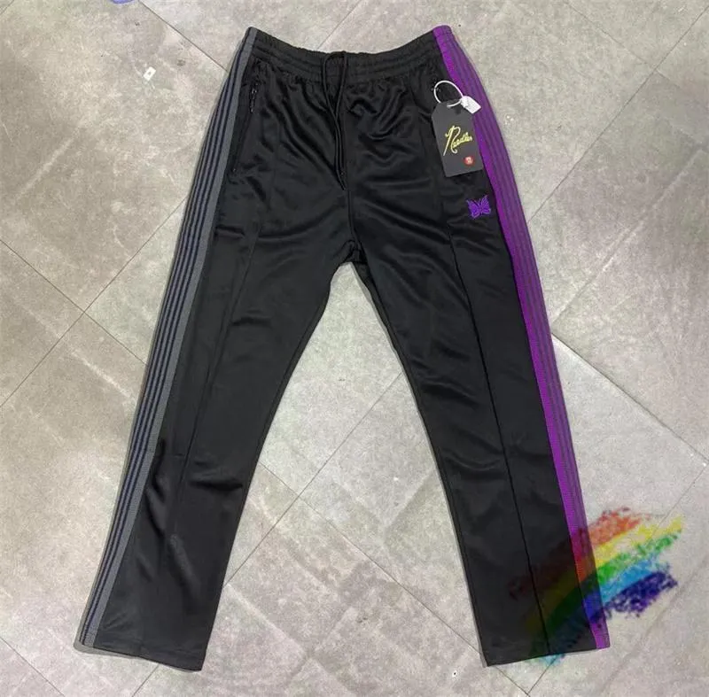 Men's Pants Purple Needles Sweatpants Men Women Double Color Side Stripe Butterfly Embroidery AWGE Joggers Track Trousers