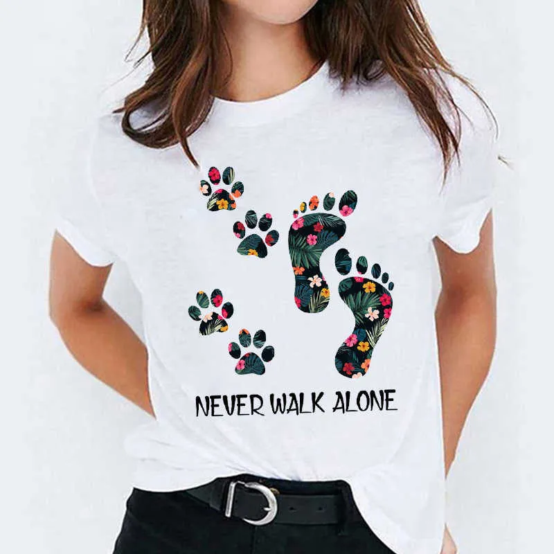 Mulheres bonito cão pata flor floral desenhos animados senhoras tops gráfico mulheres camisas femininas camisas senhora camiseta harajuku camiseta t-shirts x0527