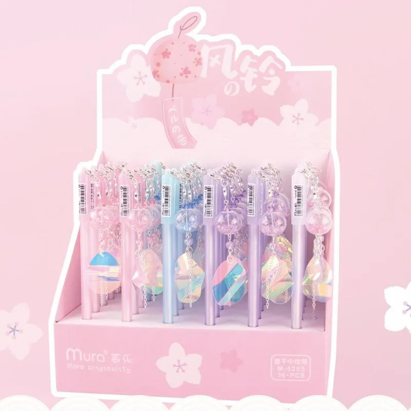 Penne Gel 36 Pz/lotto Kawaii Diamante Campanelli Eolici Penna Del Pendente Carino Inchiostro Nero Neutro Regalo Promozionale Materiale Scolastico di Cancelleria