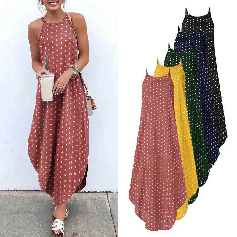 Stylowe Lato Maxi Drewomen's Print Sundrvonda 2021 Asymetryczne sukienki halterowe Vestidos Split Beach Suknie Robe Femme X0529