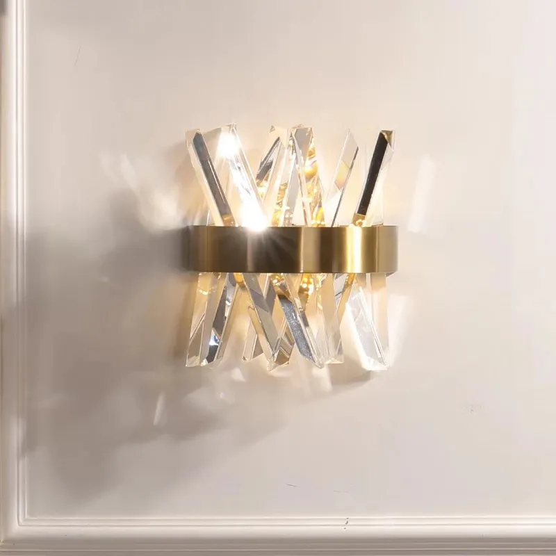 Kristall-Wandleuchte für Schlafzimmer neben goldenen Wandleuchten, AC 90–260 V, Badezimmer-LED-Wandleuchte