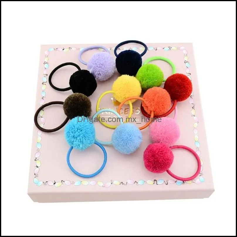 Hair Accessories 12Pcs Baby Girls Kids Faux Fur Ball Ties Rope Ring Ponytail Holder