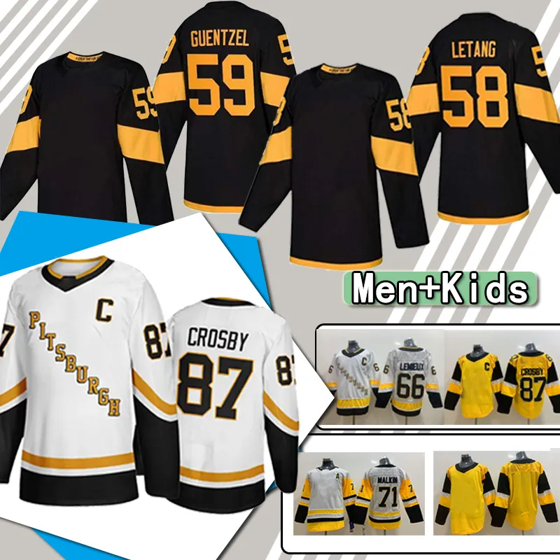 87 Sidney Crosby 58 Kris Letang Hockey Jerseys Jake Guentzel Evgeni Malkin Mario Lemieux Jason Zucker Zwarte heren kids jersey uiforms