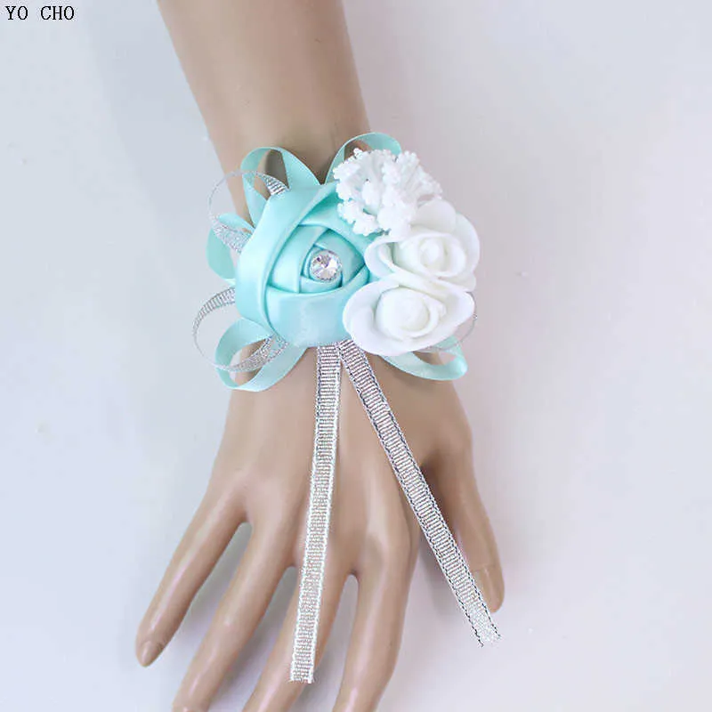 wedding wrist corsage Bracelet bridesmaid rose silk white pink marriage wrist corsage (263)