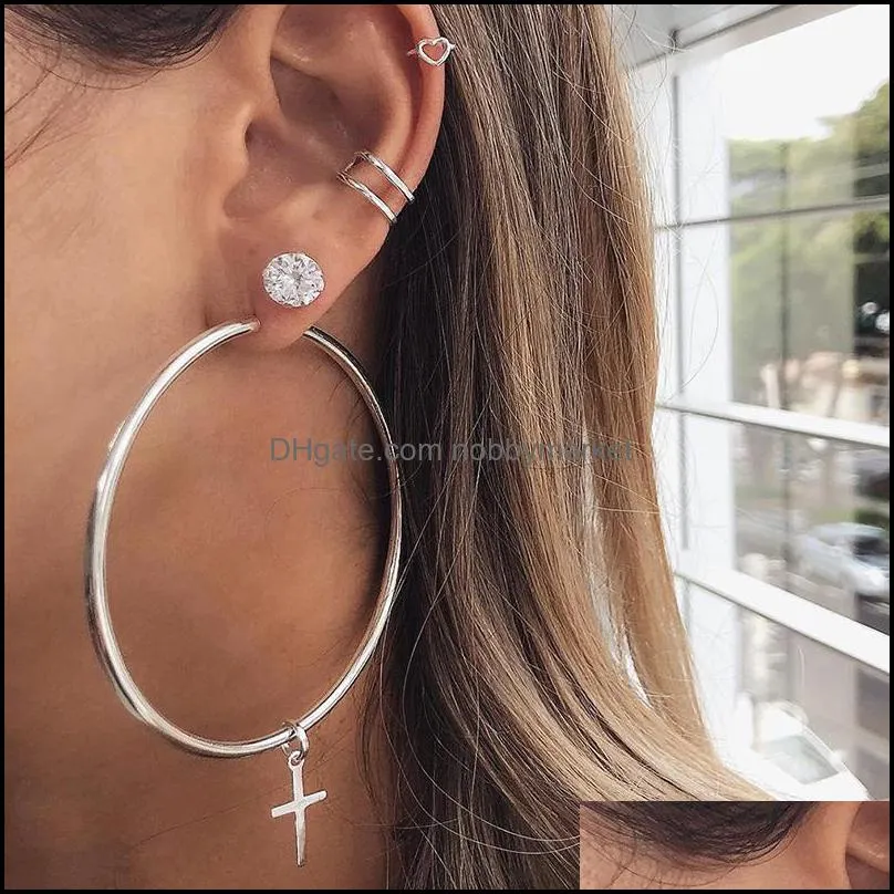 Dangle & Chandelier Earrings Jewelry Personality Super Big Circles Hoop For Women Fashion Gold Color Trendy Retro Round Circle Star Drop Del