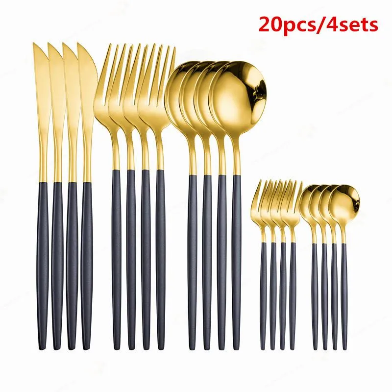 Gabel Messer Set Golden Schwarz Gabeln und Löffel Besteck Geschirr Set Küche Zuhause Komplettes Geschirr Schwarz Gold Abendessen Western