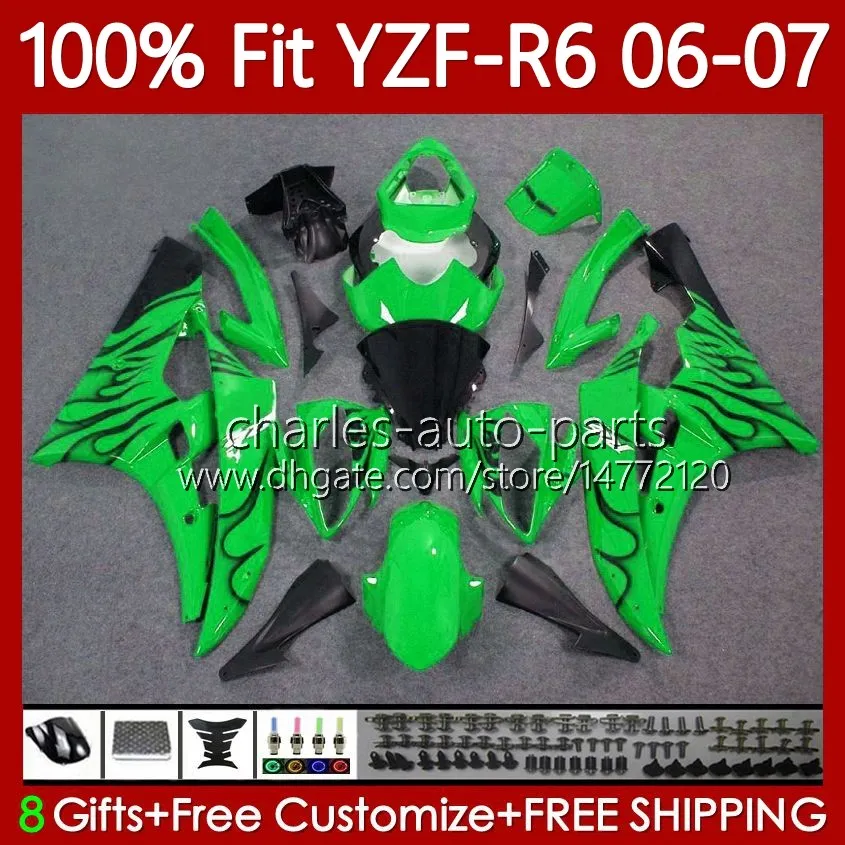 OEM MoTyCycycle Body for Yamaha Greenflames YZF R 6 600 CC YZF600 YZF-R6 06-07 Bodywork 98NO.127 YZF R6 2006 2007 YZF-600 600CC YZFR6 06 07 MODELO DE INVEÇÃO FIT