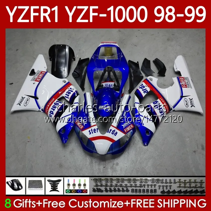 Yamaha YZF R 1 1000 CC YZF-R1 YZF-1000 98-01 BODYWORK 82NO.15 YZF R1 YZFR1 98 99 00 01 1000CC YZF1000 1998 1999 2000 2001 OEM 페어링 키트 블루 화이트 블크