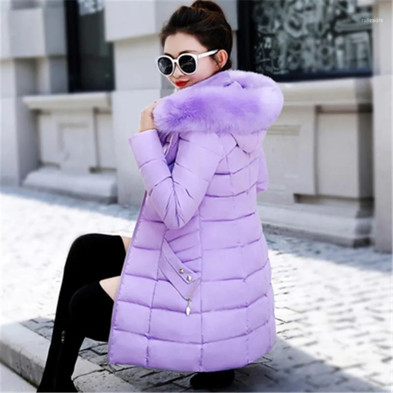 Women's Down & Parkas 2021 Fashion Hooded Female Cotton Jacket Slim Fur Collar Big Size Winter Thick Coat 8771