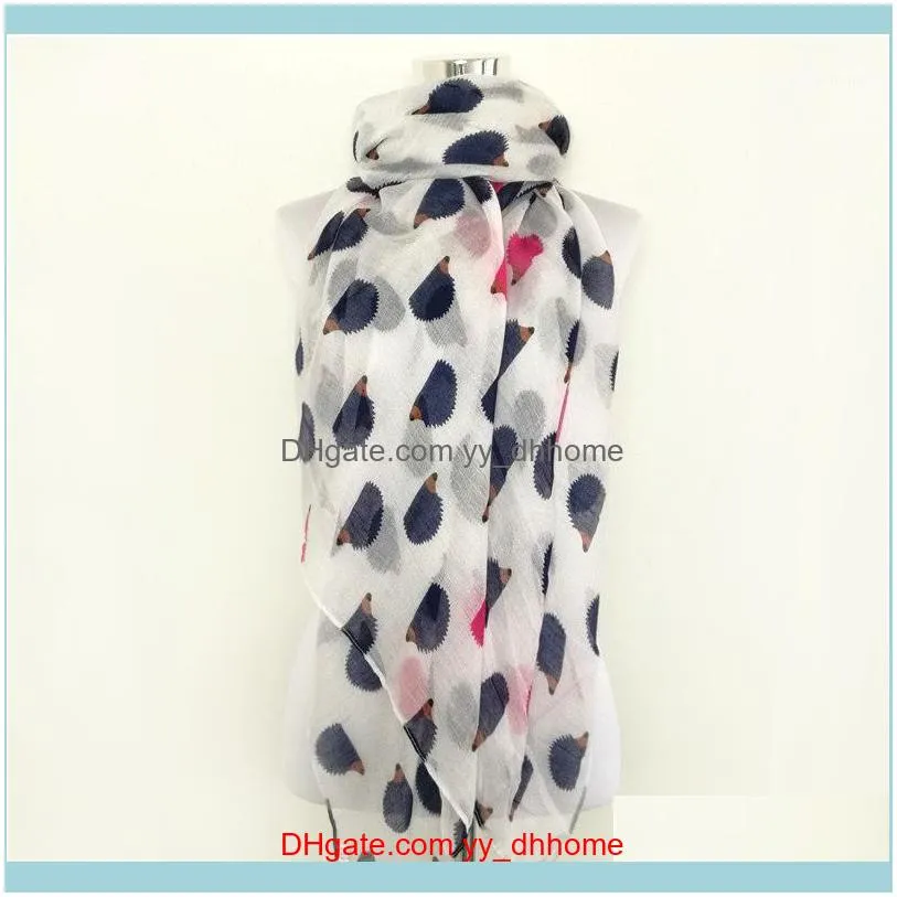 Kapelusze okładowe, Szaliki Rękawiczki AessoriesScarves Kobiety Ladies Moda Wiskoza Bawełna Jeż Szalik Drukujący Dla Zwierząt Szal Wrap Neckerchief1 Dr