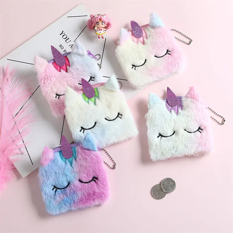 Plush Coin Purses 5 Colors Cute Rainbow Goodie Bag Festival Birthday Party Favors for Girls