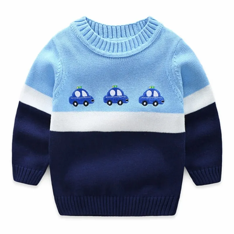 Boys Crew Neck Sweaters Barnens stickar är alla bomull 210308