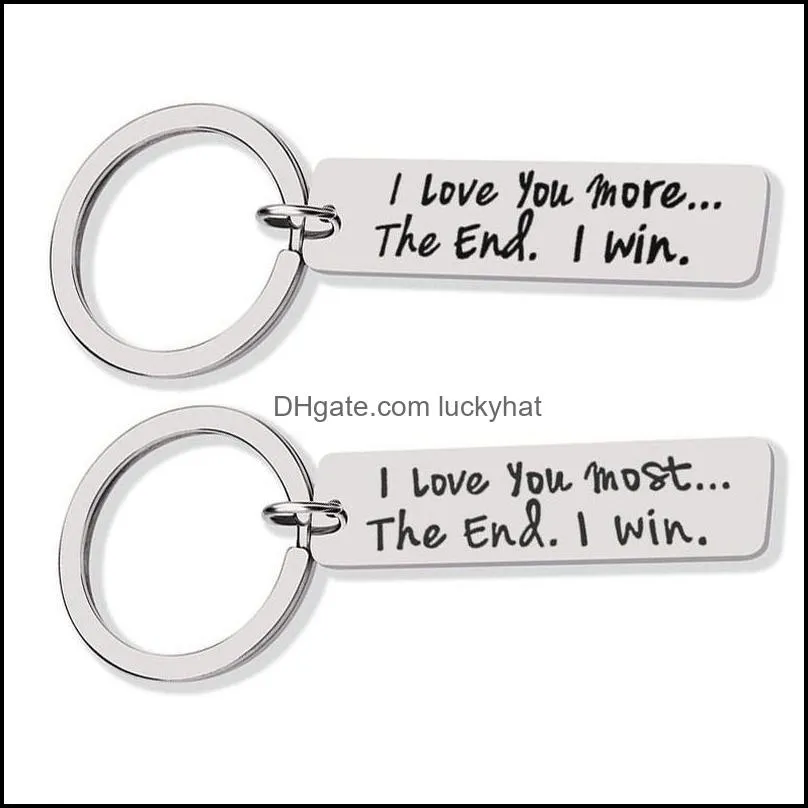 Custom Couple Jewelry Keychain I LOVE YOU MORE THE END I WIN Stainless Steel Charm Keyring Valentines Day Gift Husband Wife Gift