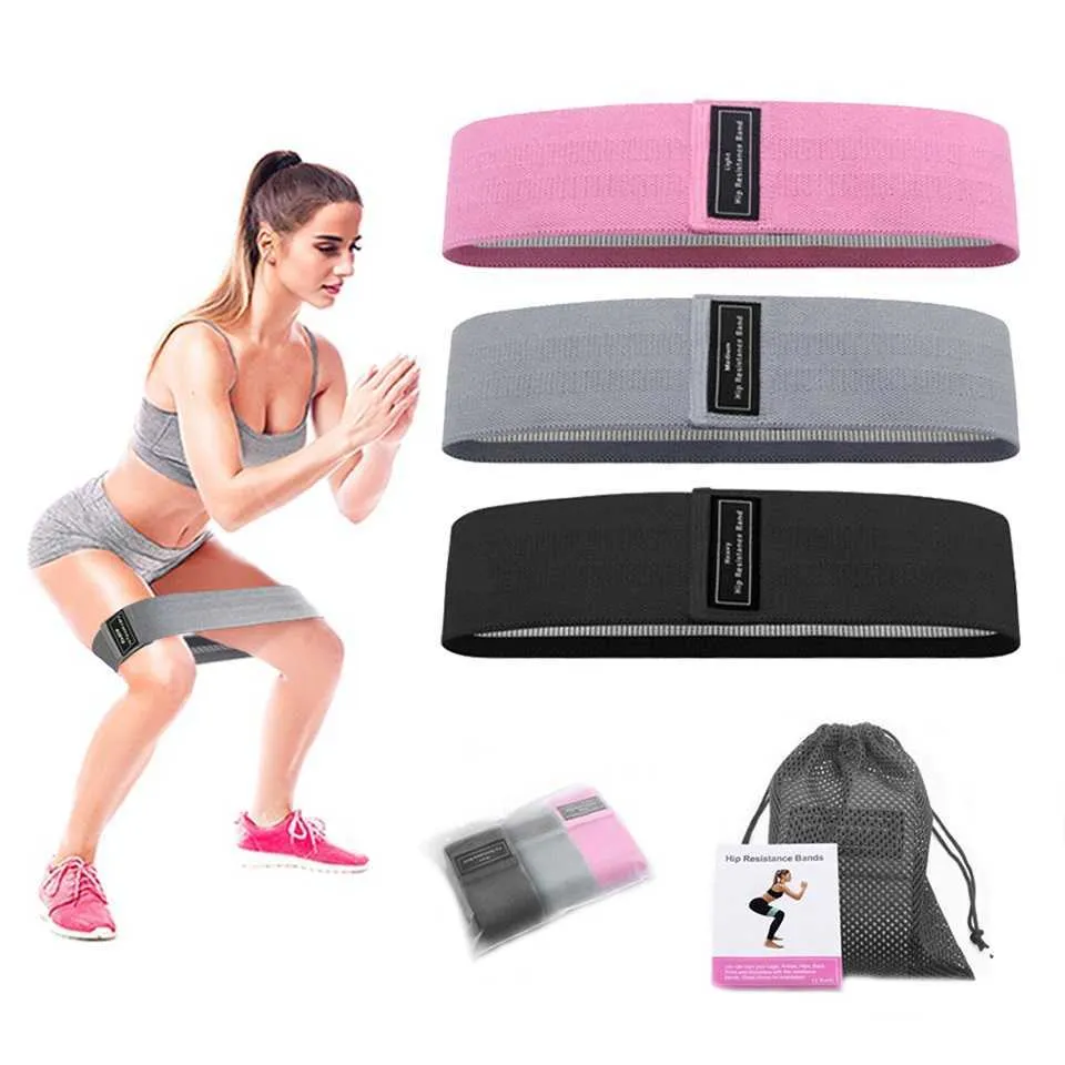 Weerstandsbanden 3-delige set Booty Band Hip Circle Loop Expander Yoga Training Elastische Bands voor Fitness Squat Bands Oefening Gym H1026