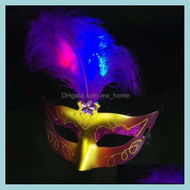 Luminescent Feathered Mask LED Glittering mask Princess Venetian Half Face mask For Masquerade Cosplay Nightclub Party Christmas Eve