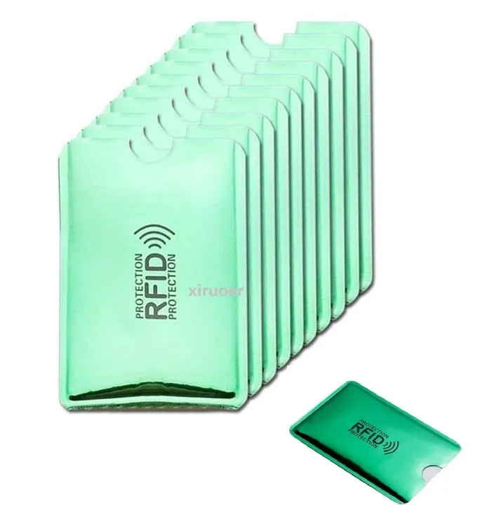 Xiruoer Laser Green Card Sleeve Etui Uchwyt Na Rękawy Skanuj Aluminium Case Bezpieczeństwo Blokowanie Portfel Anti RFID do Credit Card Cienkie dla portfela 1000 sztuk