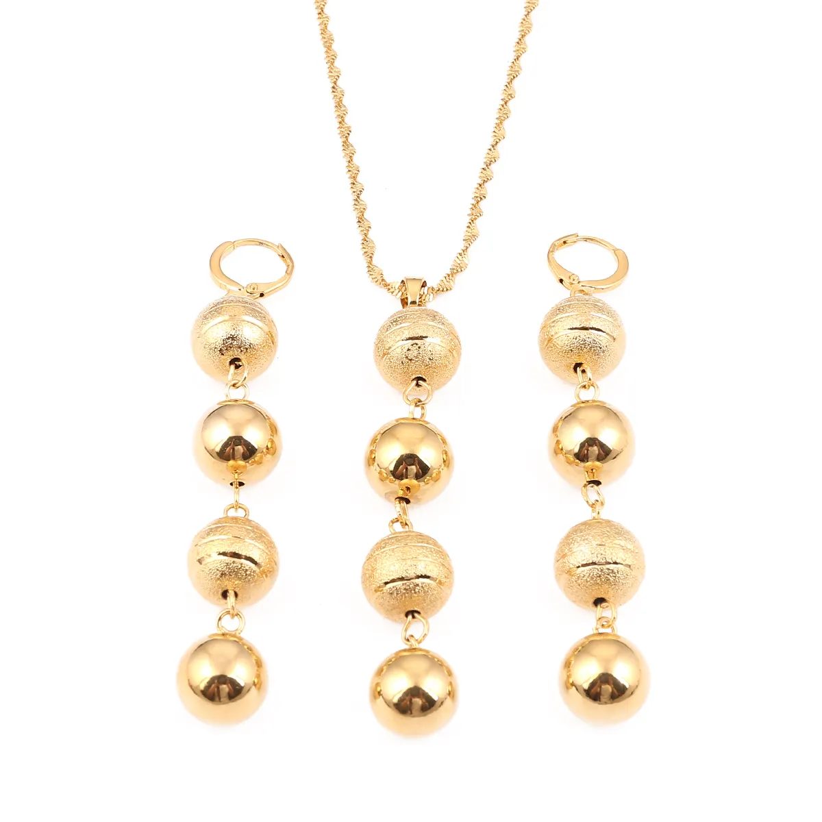 Colliers et boucles d'oreilles avec pendentif en perles givrées pour femmes et adolescentes, ensemble de bijoux avec boules rondes en or, cadeaux de fête