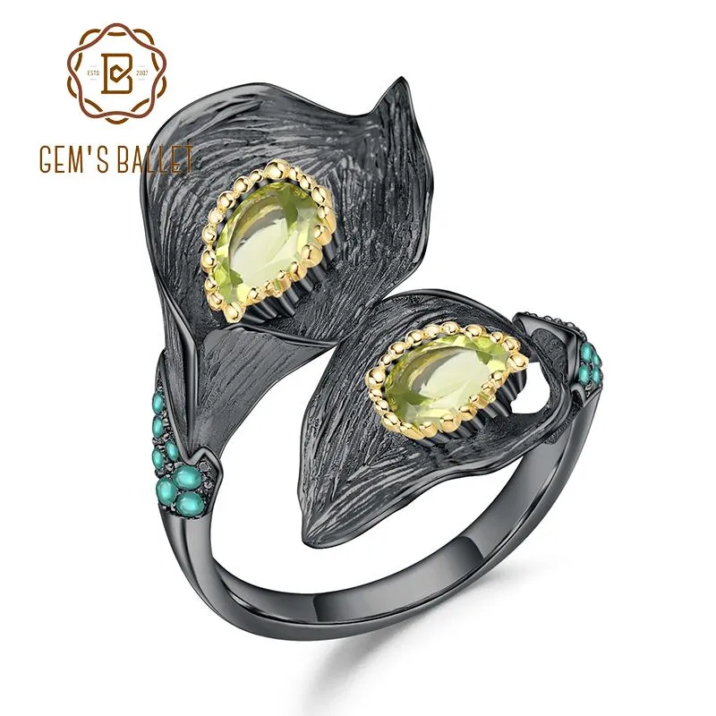 Pierścienie klastra balet klejnot Calla lilia liść 1.25c naturalny perydot ręcznie robiony projekt 925 srebrny pierścień srebrny dla kobiet bijoux