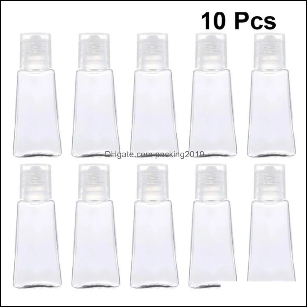 10pcs 30ml Trapezoidal Empty Hand Sanitizer Bottles Refillable Plastic Container Transparent Gel Bottle for Travel Outdoor