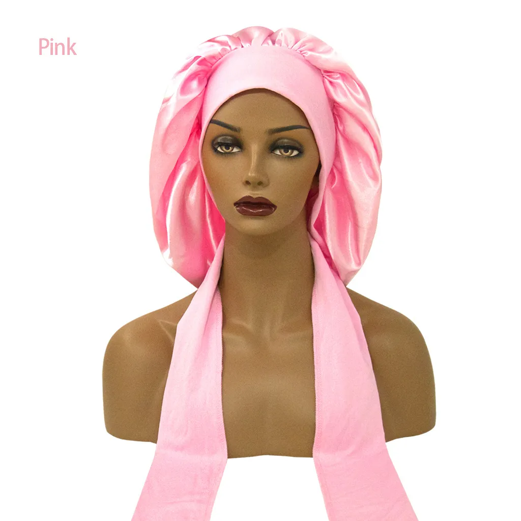 Women Satin Solid Sleeping Hat Night Sleep Cap Hair Care Bonnet Nightcap Unisex Cap Nuit Shower Turban w-01321