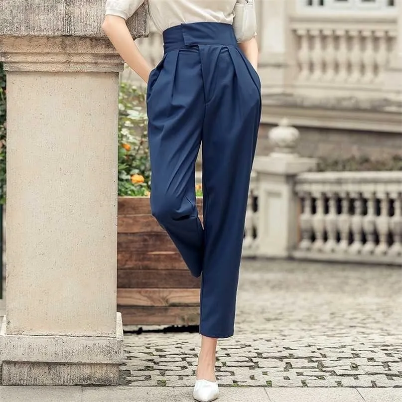 Korean style Women's harem Pants Chic OL straight high waist silk Trousers Spring Summer fashion casual Streetwear 211115