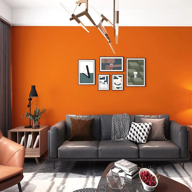 壁紙オレンジ色の壁紙赤の黄色いリビングルームベッドルームモダンなシンプルなソリッドカラープレーン