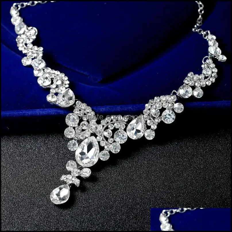 Earrings & Necklace Selling European And American Retro Set Two-piece Fashion High-end Crystal Women Jewelry